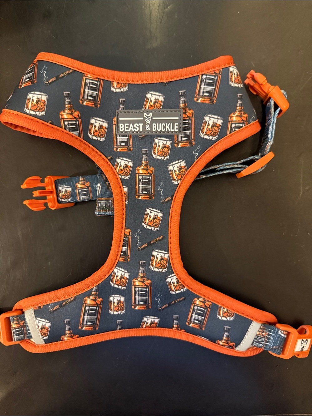 Orange Navy Whiskey Print Dog Harness